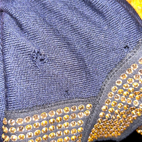 TORY BURCH sz S 100% navy wool FLAWS w/ gold bead adornments - damaged condition - Picture 8 of 8
